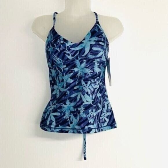 Athleta Womens A-C Triangle Tankini Top Swim Tank XS Floral Blue Beachy - Picture 3 of 12